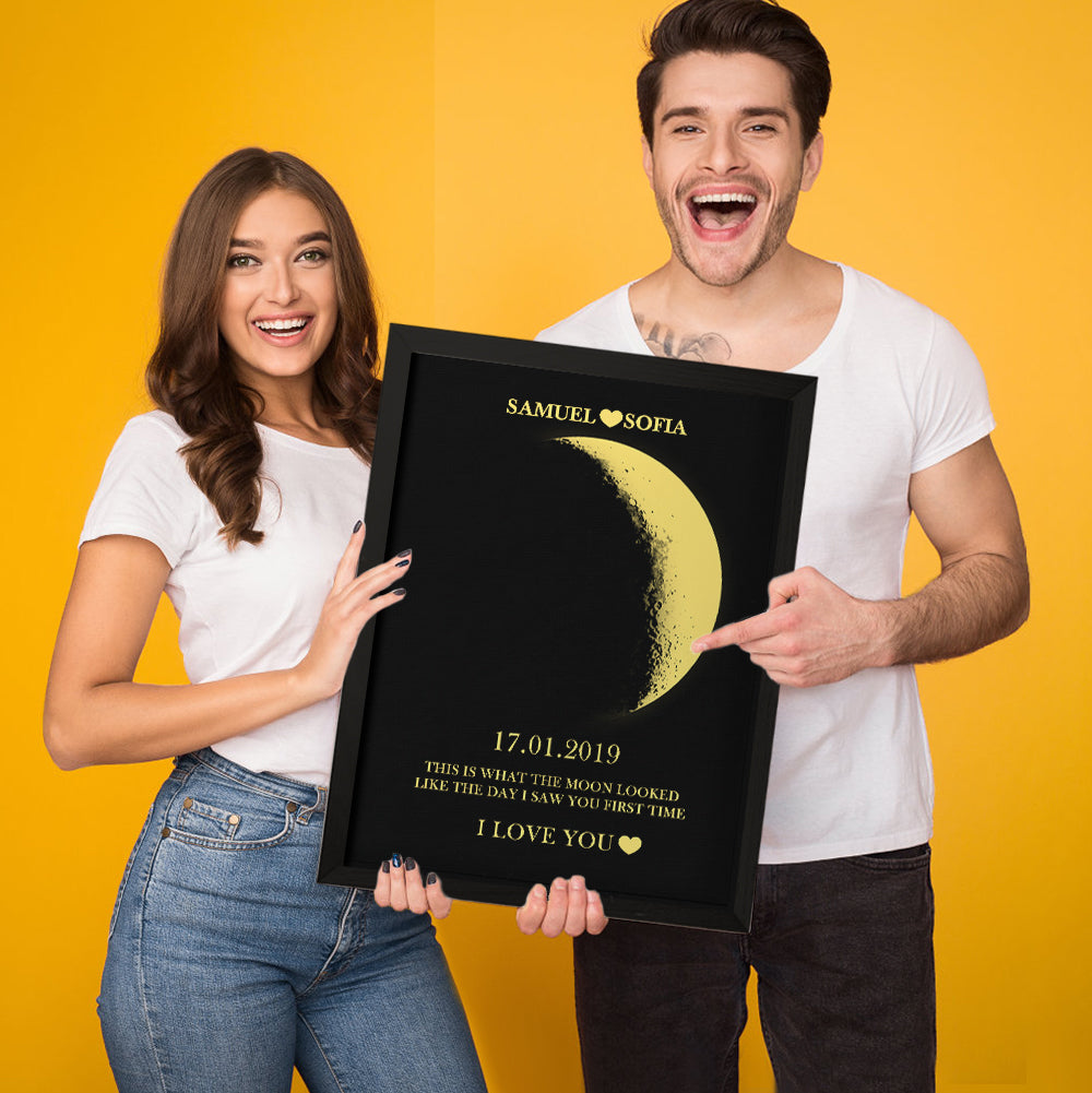 Custom Moon Phase and Names Wooden Frame with Your Text Custom Art Frame Best Valentine's Day Gift for Couple