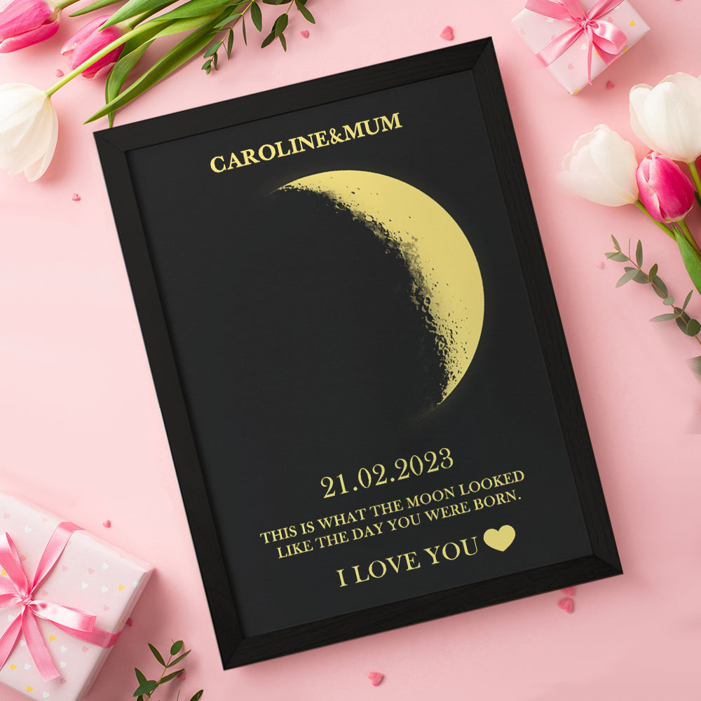 Custom Moon Phase and Names Wooden Frame with Your Text Custom Art Frame Best Valentine's Day Gift for Couple