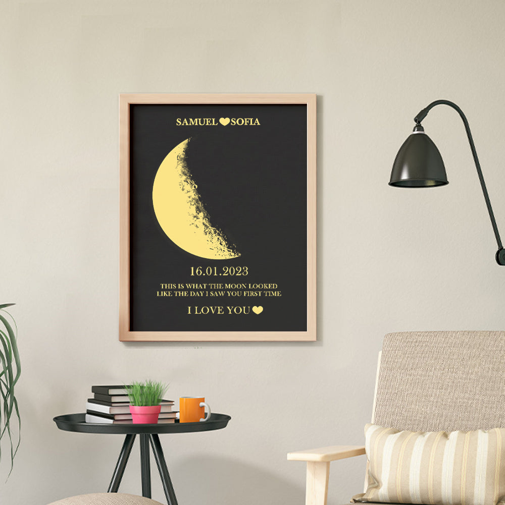 Custom Moon Phase and Names Wooden Frame with Your Text Custom Art Frame Best Valentine's Day Gift for Couple