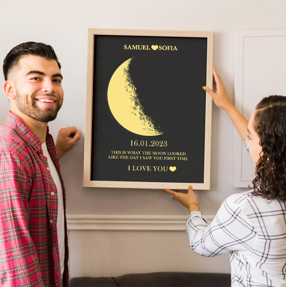 Custom Moon Phase and Names Wooden Frame with Your Text Custom Art Frame Best Valentine's Day Gift for Couple