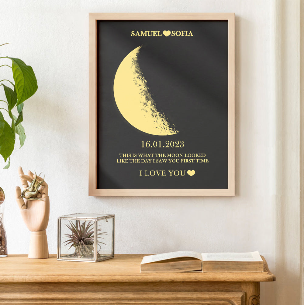 Custom Moon Phase and Names Wooden Frame with Your Text Custom Art Frame Best Valentine's Day Gift for Couple