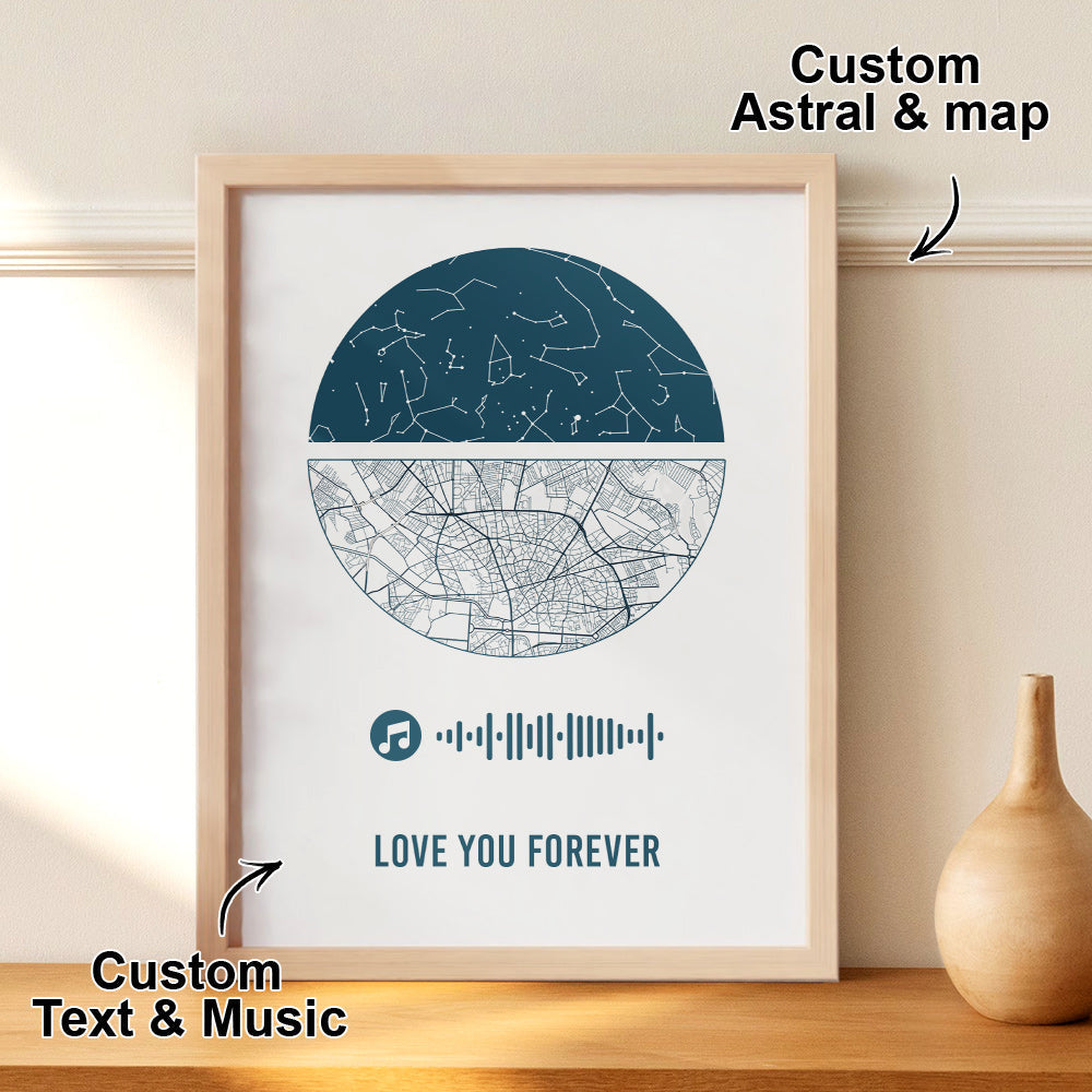 Custom Music Frame Custom Night Sky and Map Gift Anniversary Gift for Lover Wedding Gift