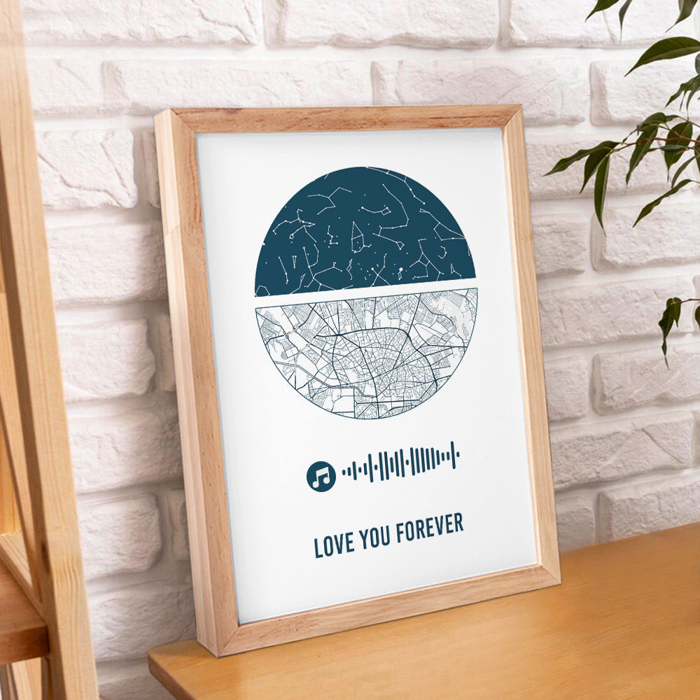 Custom Music Frame Custom Night Sky and Map Gift Anniversary Gift for Lover Wedding Gift