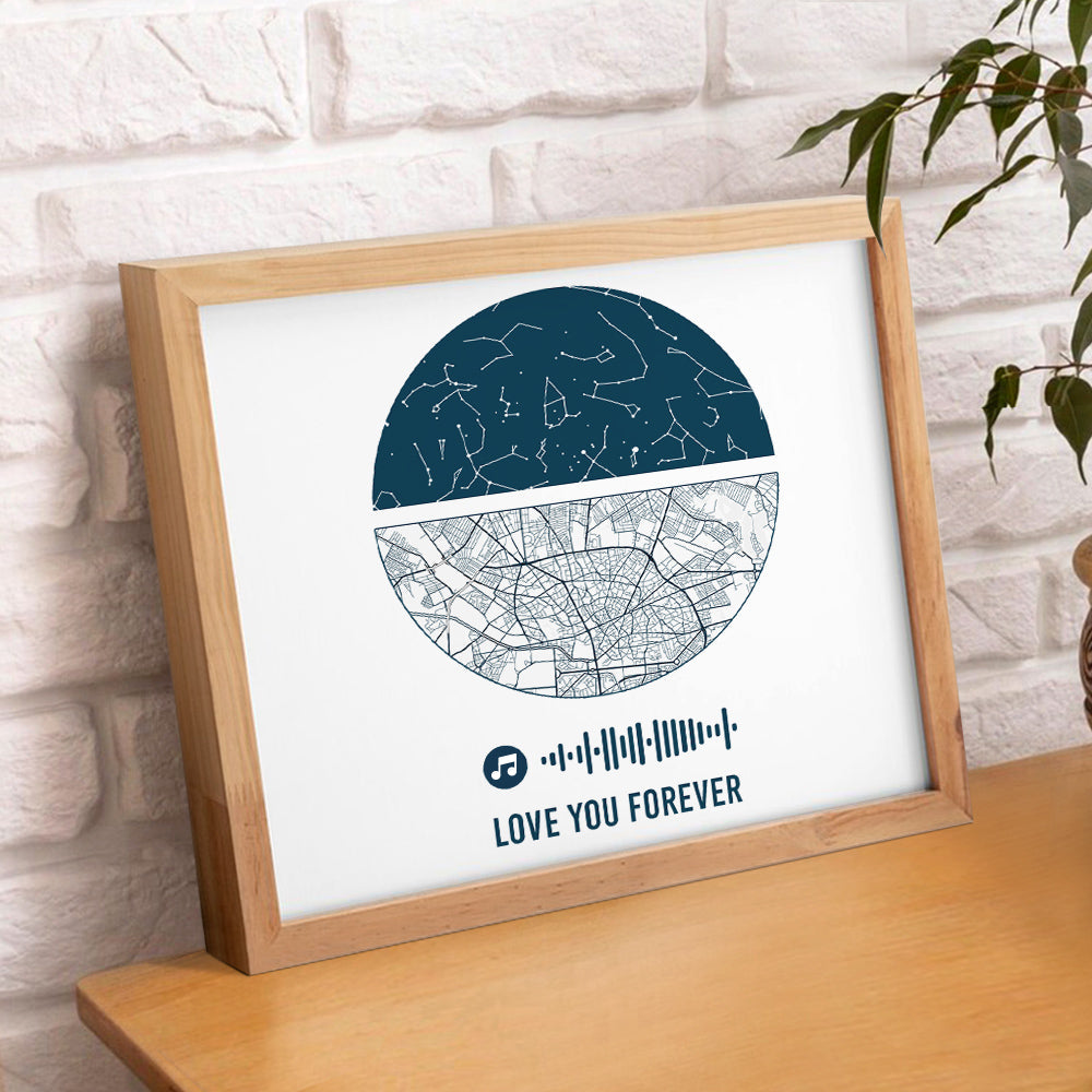 Custom Music Frame Custom Night Sky and Map Gift Anniversary Gift for Lover Wedding Gift