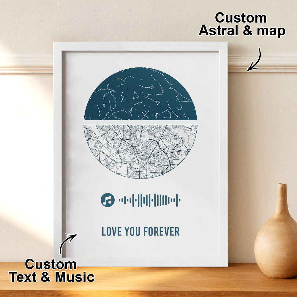 Custom Music Frame Custom Night Sky and Map Gift Anniversary Gift for Lover Wedding Gift