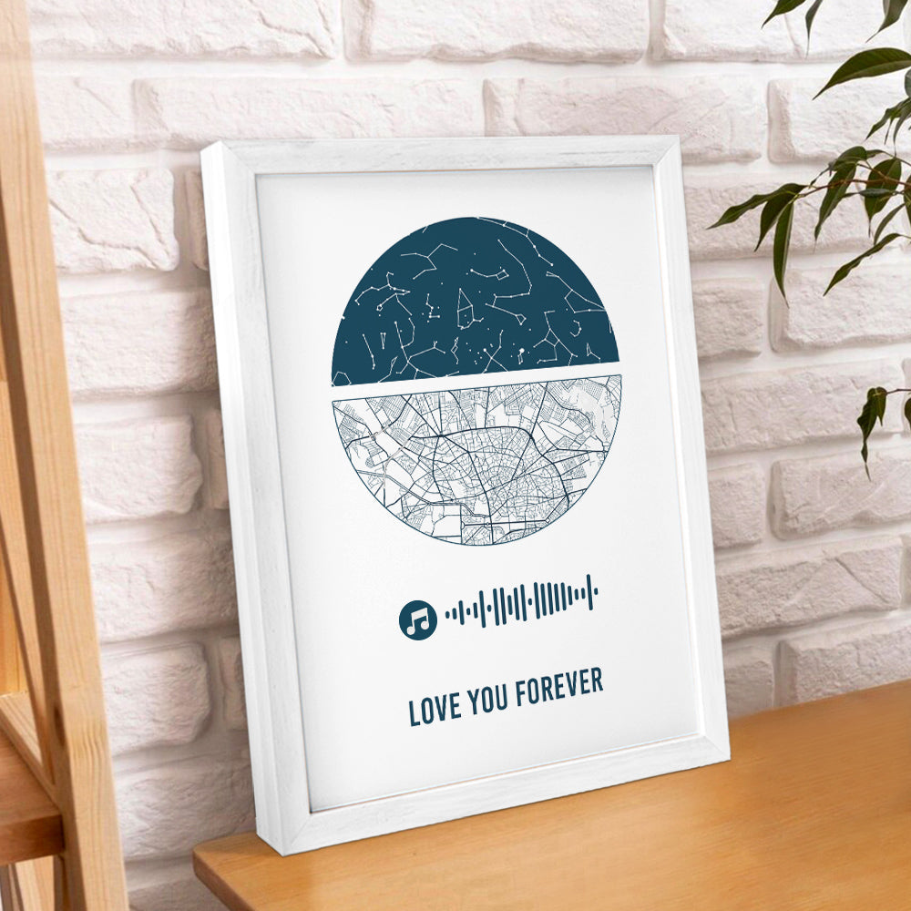 Custom Music Frame Custom Night Sky and Map Gift Anniversary Gift for Lover Wedding Gift