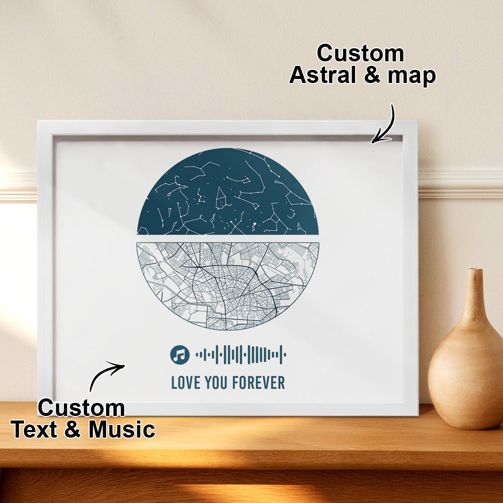 Custom Music Frame Custom Night Sky and Map Gift Anniversary Gift for Lover Wedding Gift