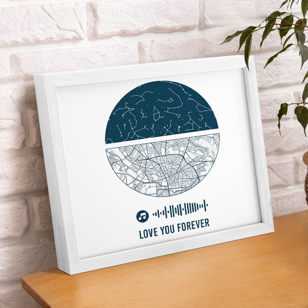 Custom Music Frame Custom Night Sky and Map Gift Anniversary Gift for Lover Wedding Gift