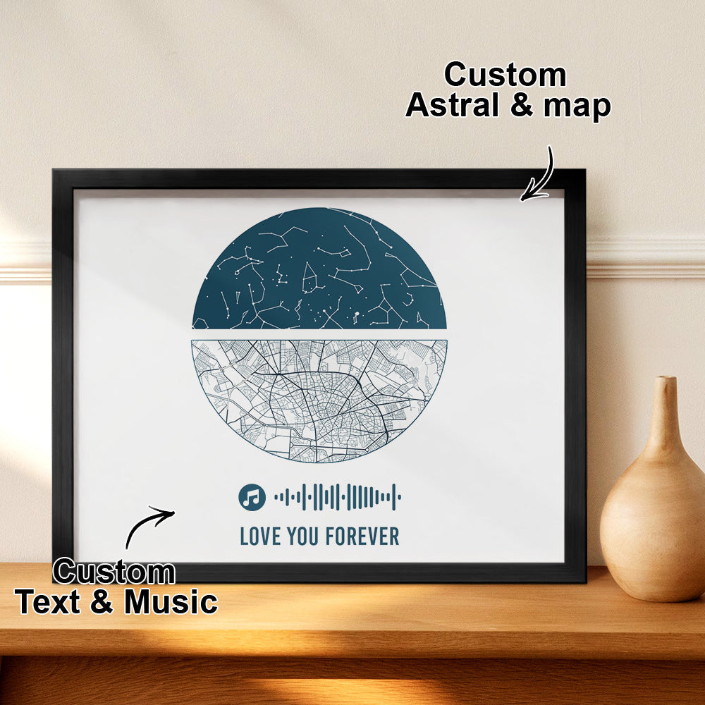 Custom Music Frame Custom Night Sky and Map Gift Anniversary Gift for Lover Wedding Gift