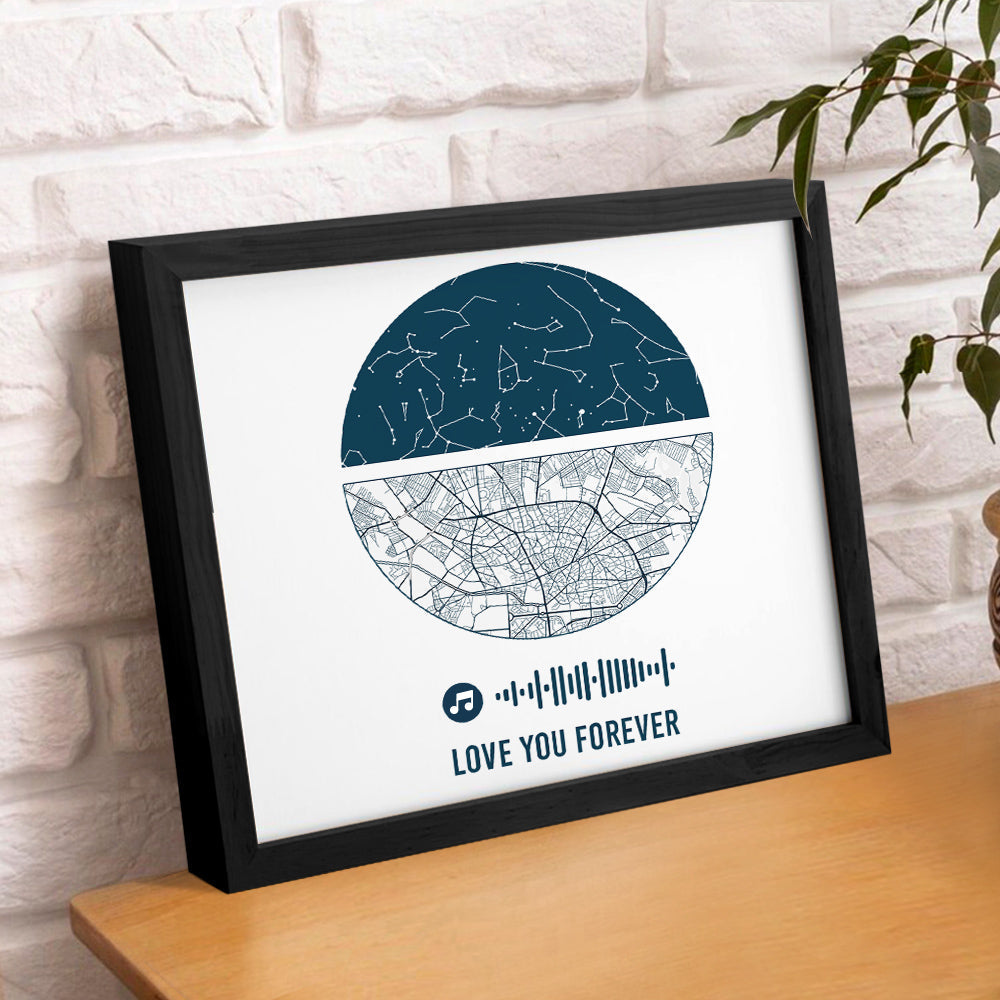 Custom Music Frame Custom Night Sky and Map Gift Anniversary Gift for Lover Wedding Gift