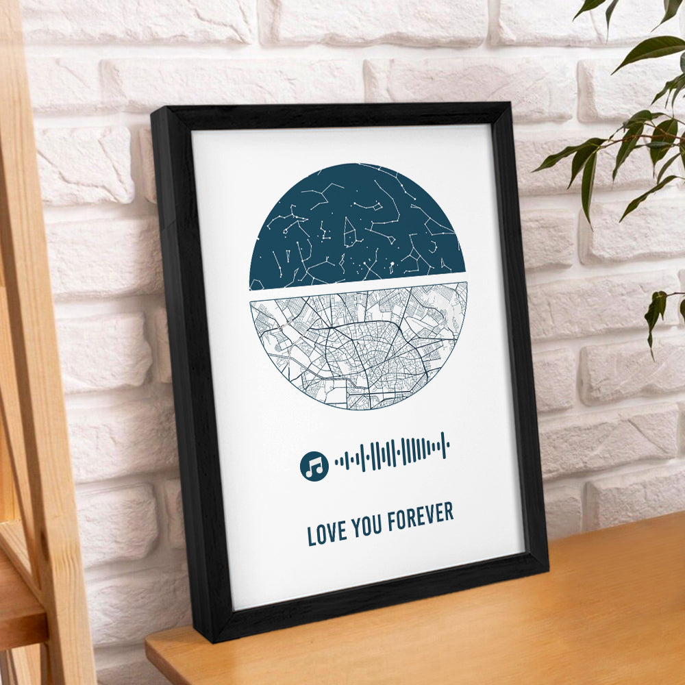 Custom Music Frame Custom Night Sky and Map Gift Anniversary Gift for Lover Wedding Gift