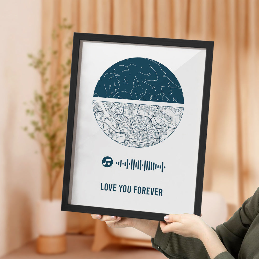 Custom Music Frame Custom Night Sky and Map Gift Anniversary Gift for Lover Wedding Gift