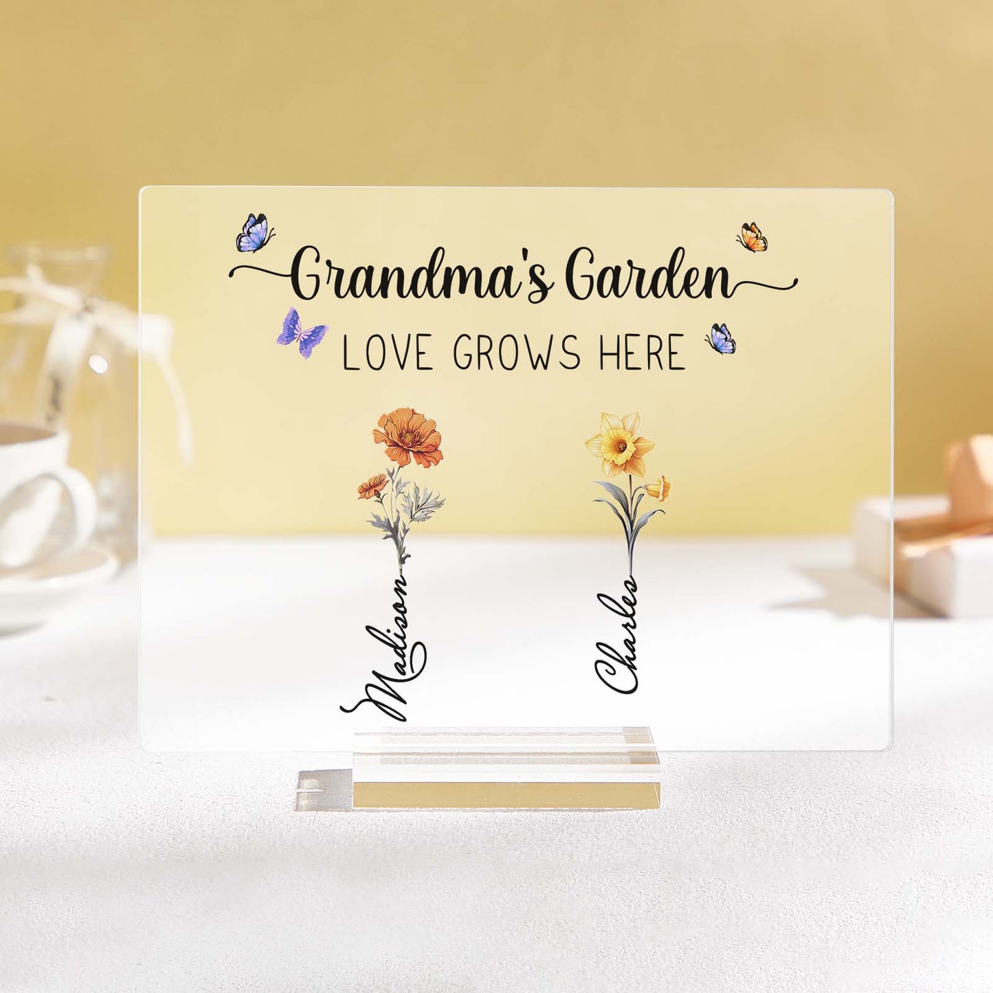 Personalized Grandma's Garden Plaque Custom Birth Flower Sign Mother's Day Gift for Grandma