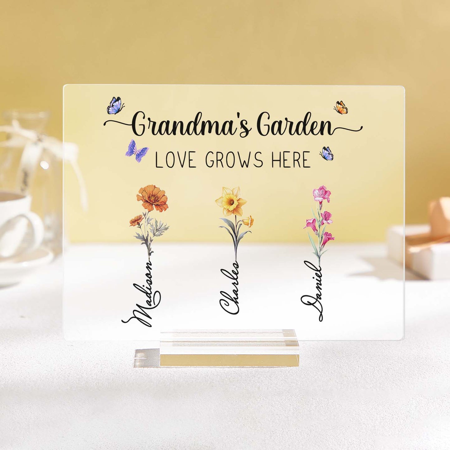 Personalized Grandma's Garden Plaque Custom Birth Flower Sign Mother's Day Gift for Grandma