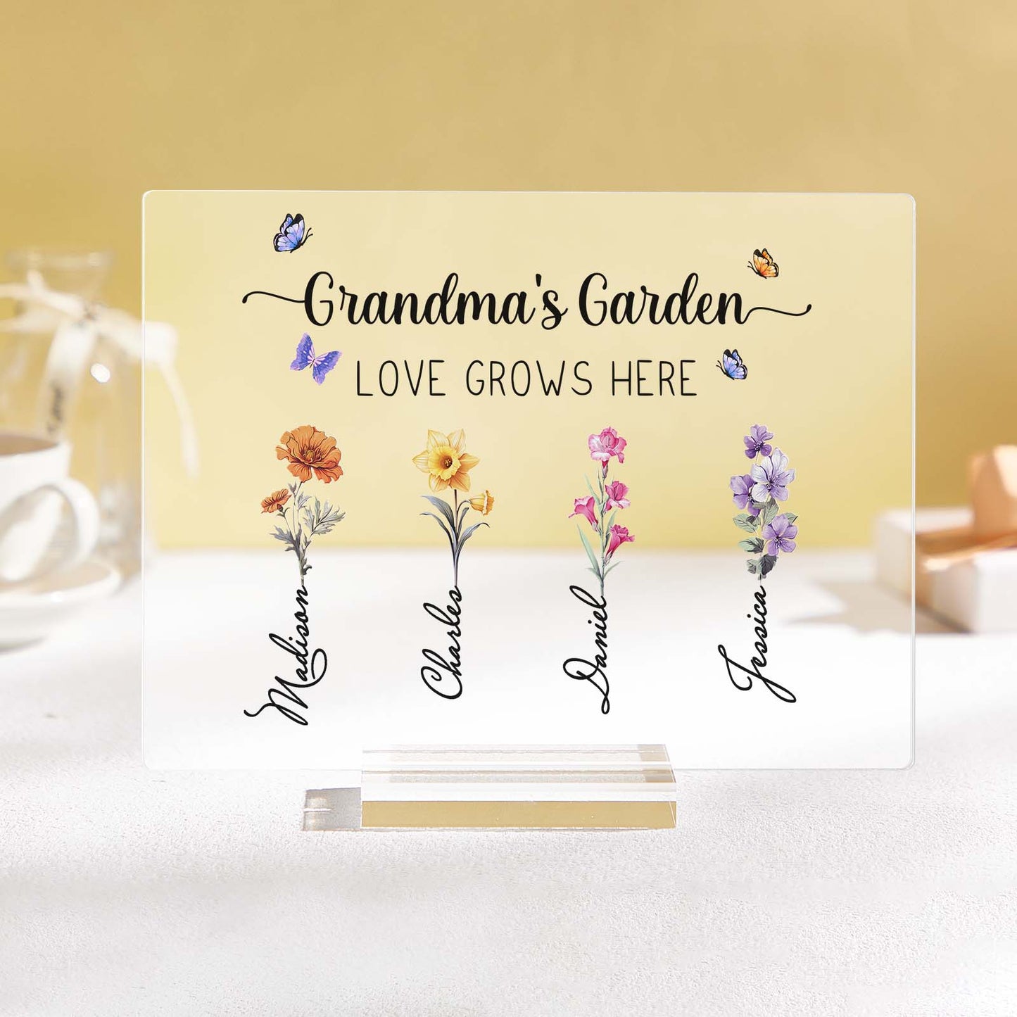 Personalized Grandma's Garden Plaque Custom Birth Flower Sign Mother's Day Gift for Grandma