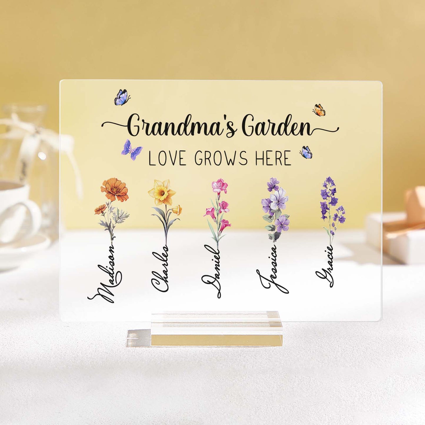 Personalized Grandma's Garden Plaque Custom Birth Flower Sign Mother's Day Gift for Grandma