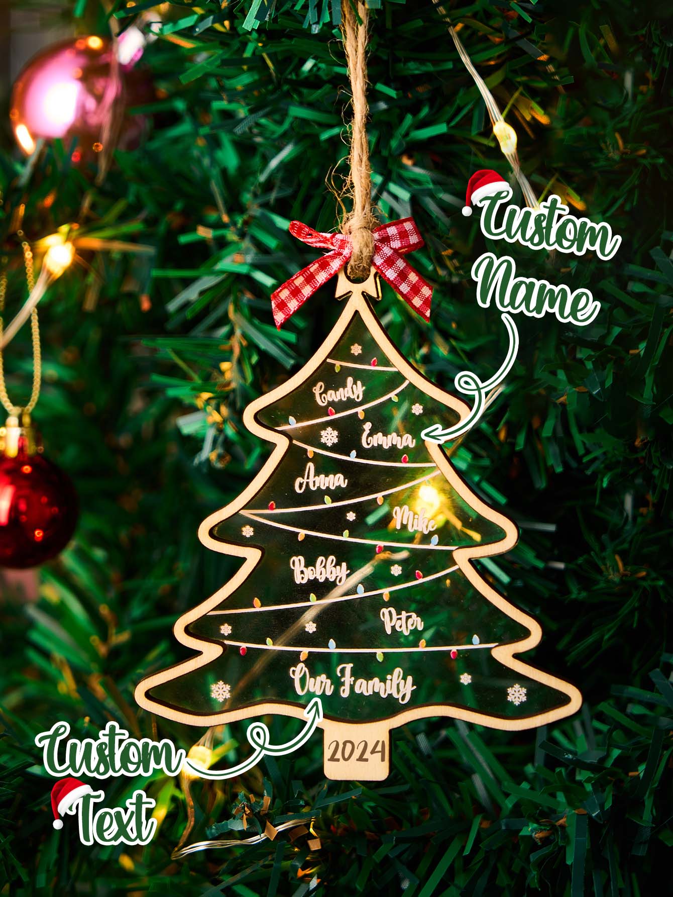 Personalized Christmas Tree Ornament with Names Family Christmas Ornament Gift