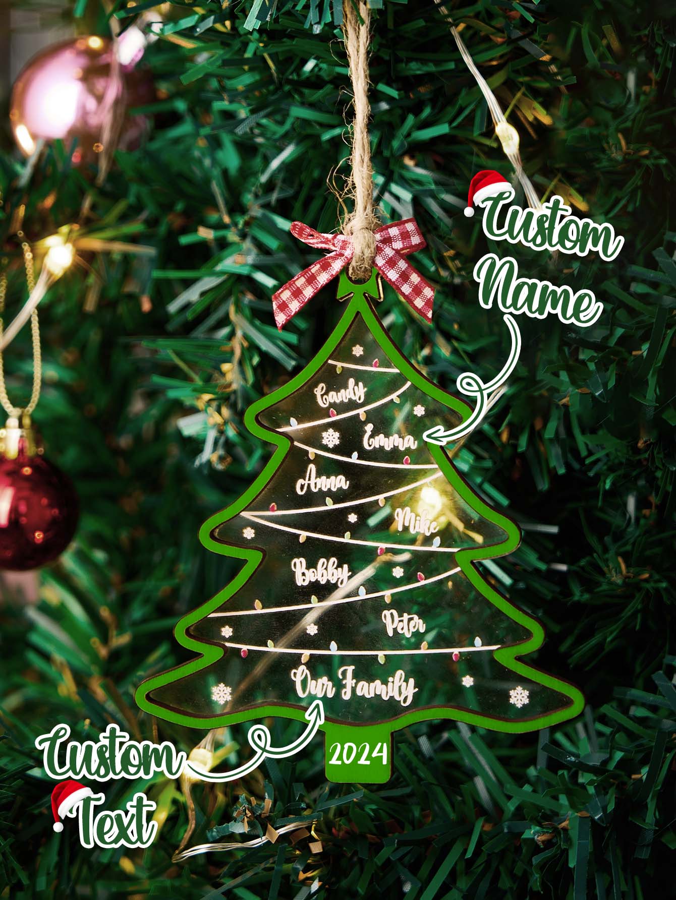 Personalized Christmas Tree Ornament with Names Family Christmas Ornament Gift