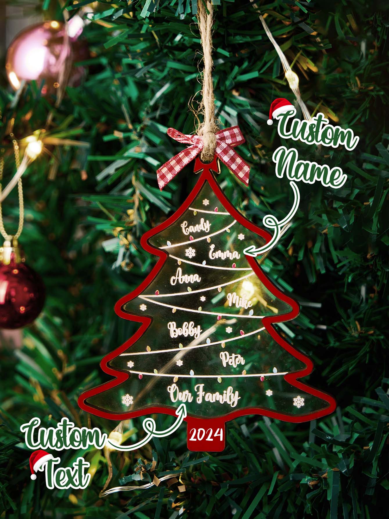 Personalized Christmas Tree Ornament with Names Family Christmas Ornament Gift