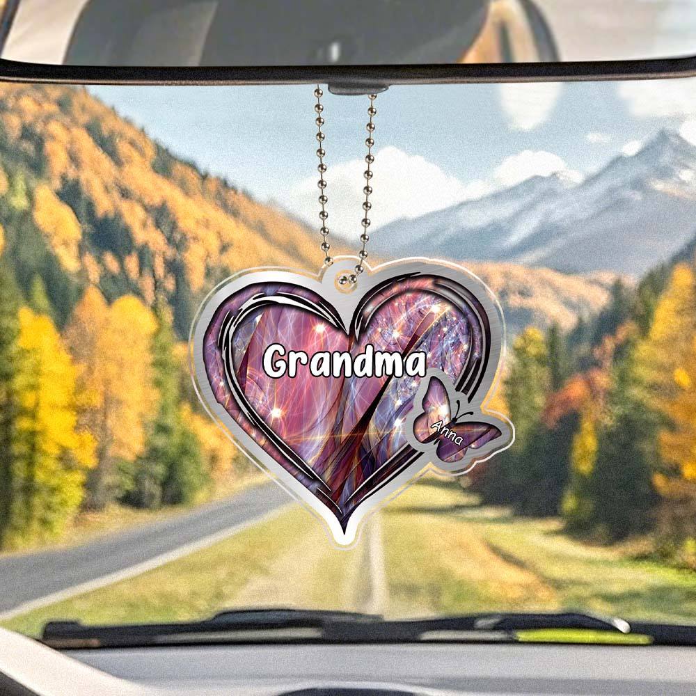 Personalized Heart Butterfly Ornament with Family Name Car Ornaments Rearview Mirror Decoration Gifts