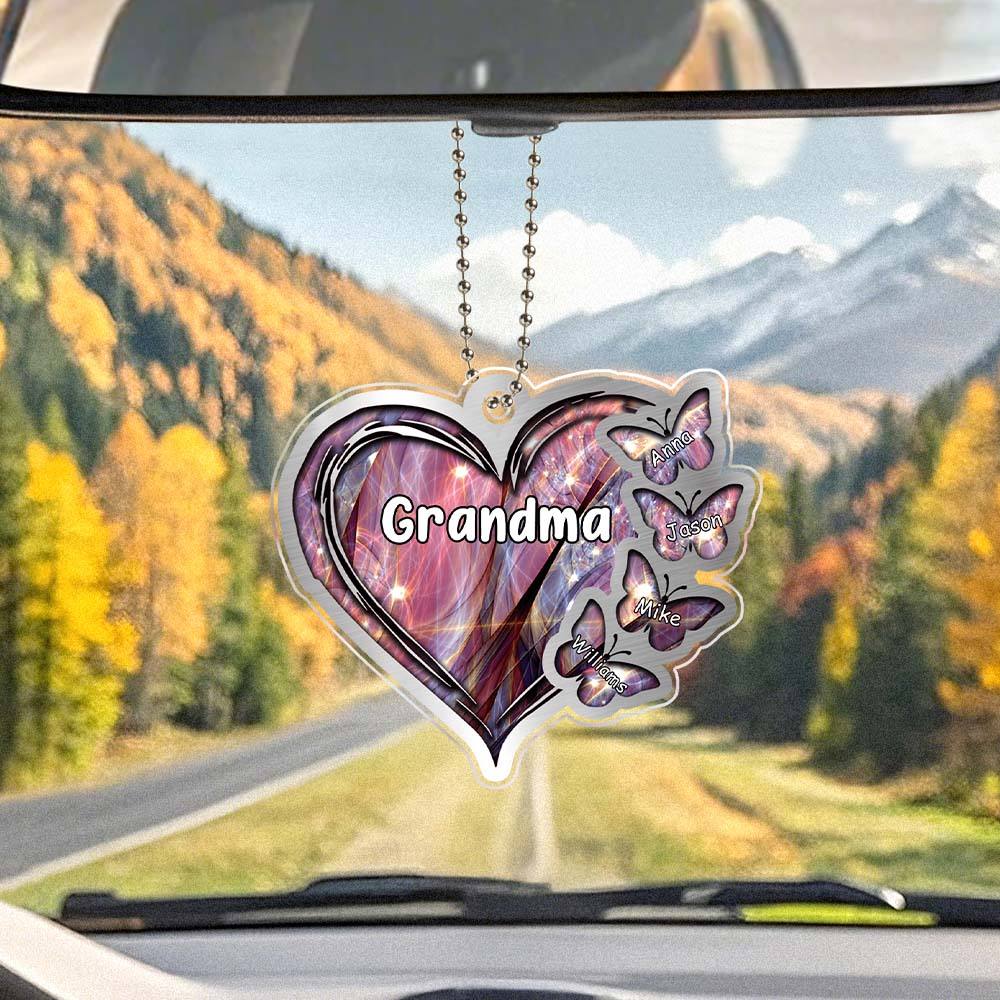 Personalized Heart Butterfly Ornament with Family Name Car Ornaments Rearview Mirror Decoration Gifts