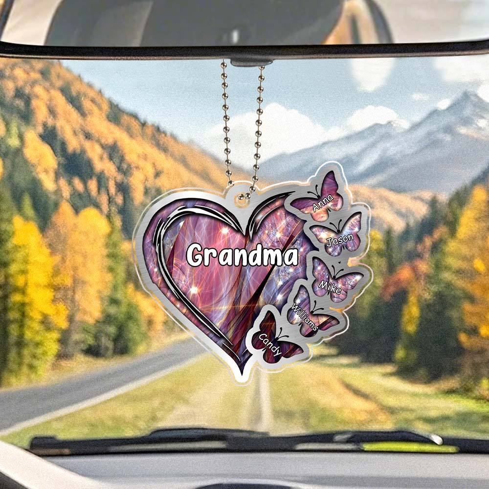 Personalized Heart Butterfly Ornament with Family Name Car Ornaments Rearview Mirror Decoration Gifts