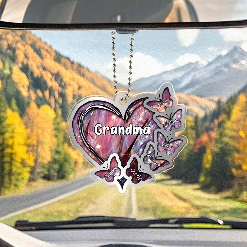 Personalized Heart Butterfly Ornament with Family Name Car Ornaments Rearview Mirror Decoration Gifts