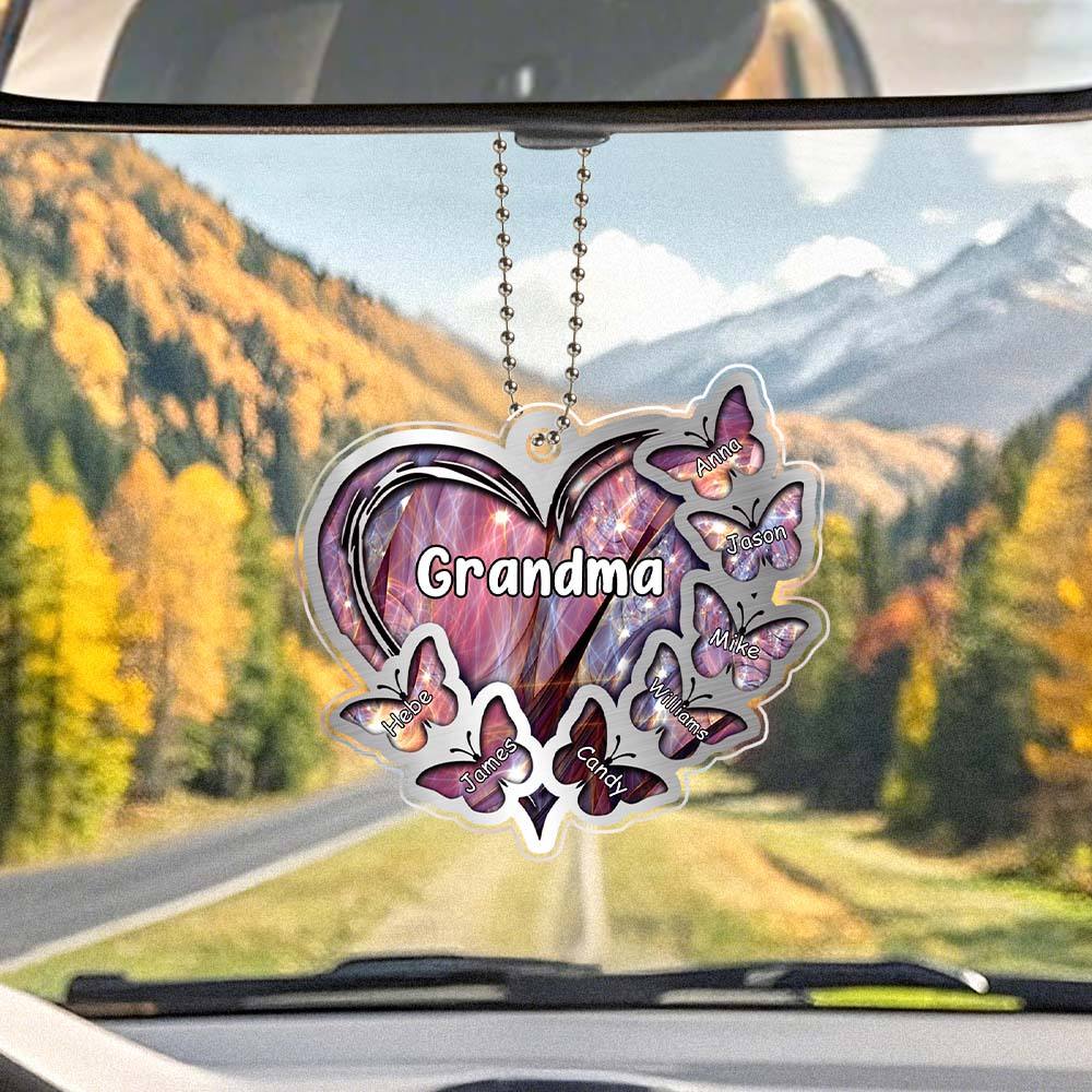 Personalized Heart Butterfly Ornament with Family Name Car Ornaments Rearview Mirror Decoration Gifts