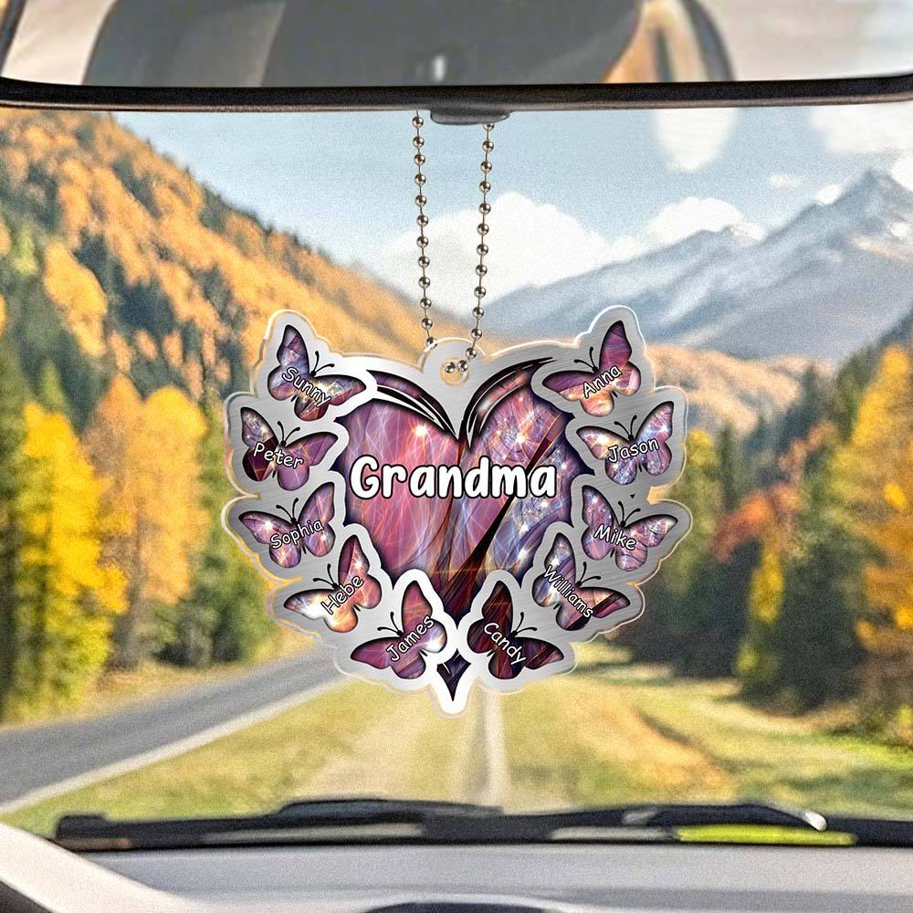 Personalized Heart Butterfly Ornament with Family Name Car Ornaments Rearview Mirror Decoration Gifts