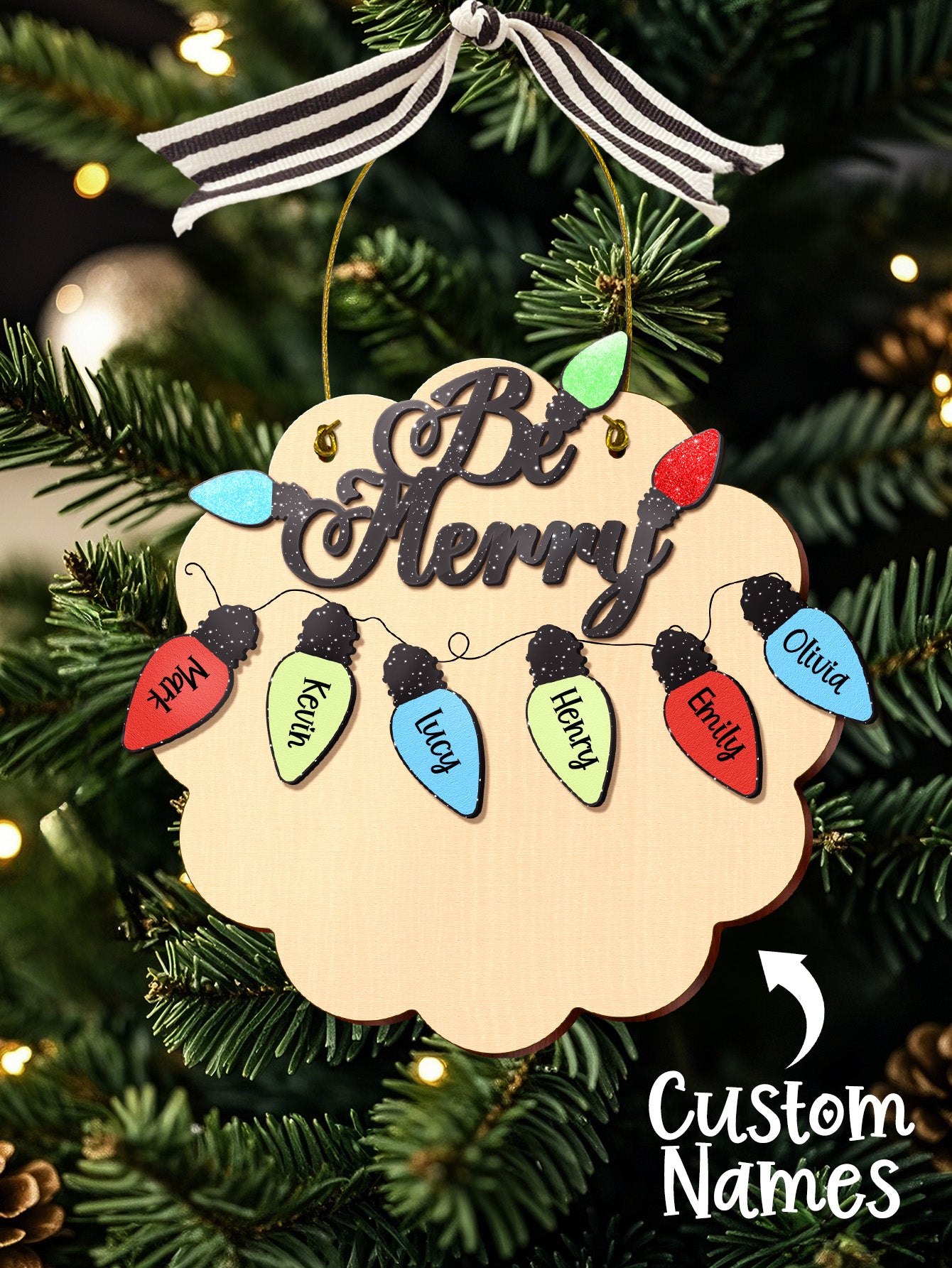 Personalized Family Christmas Ornament with Name Light Bulb Ornament Christmas Gift for Family