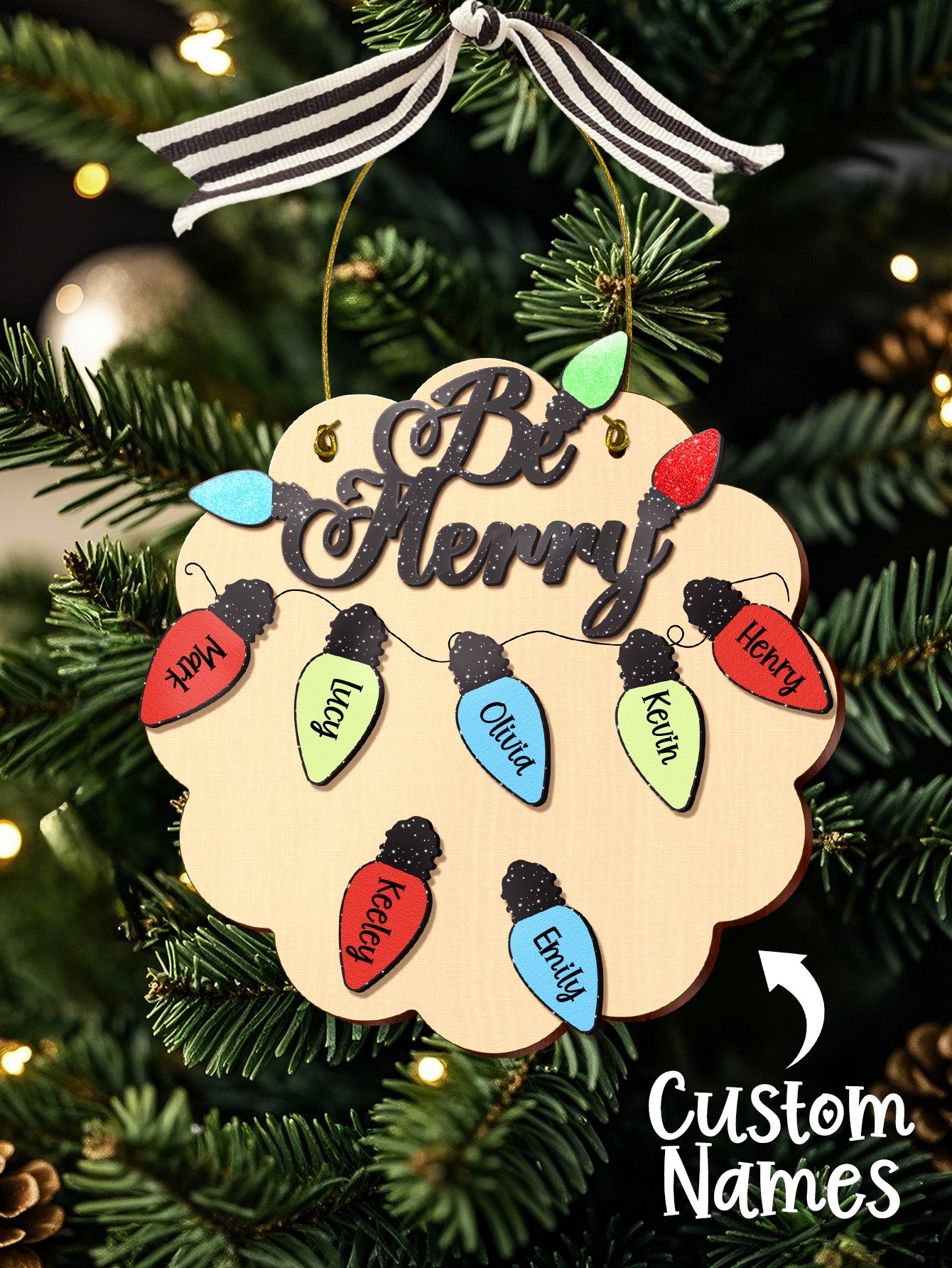 Personalized Family Christmas Ornament with Name Light Bulb Ornament Christmas Gift for Family