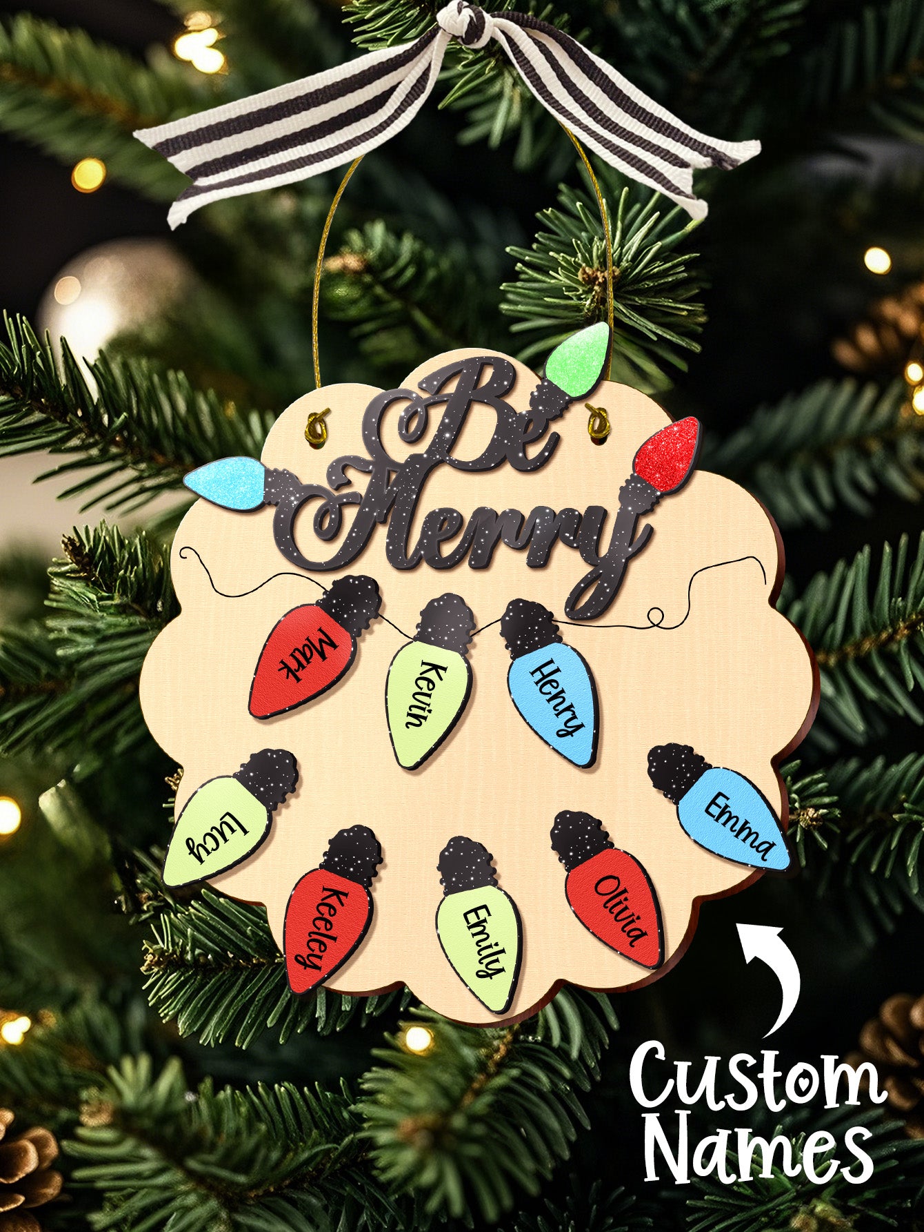 Personalized Family Christmas Ornament with Name Light Bulb Ornament Christmas Gift for Family