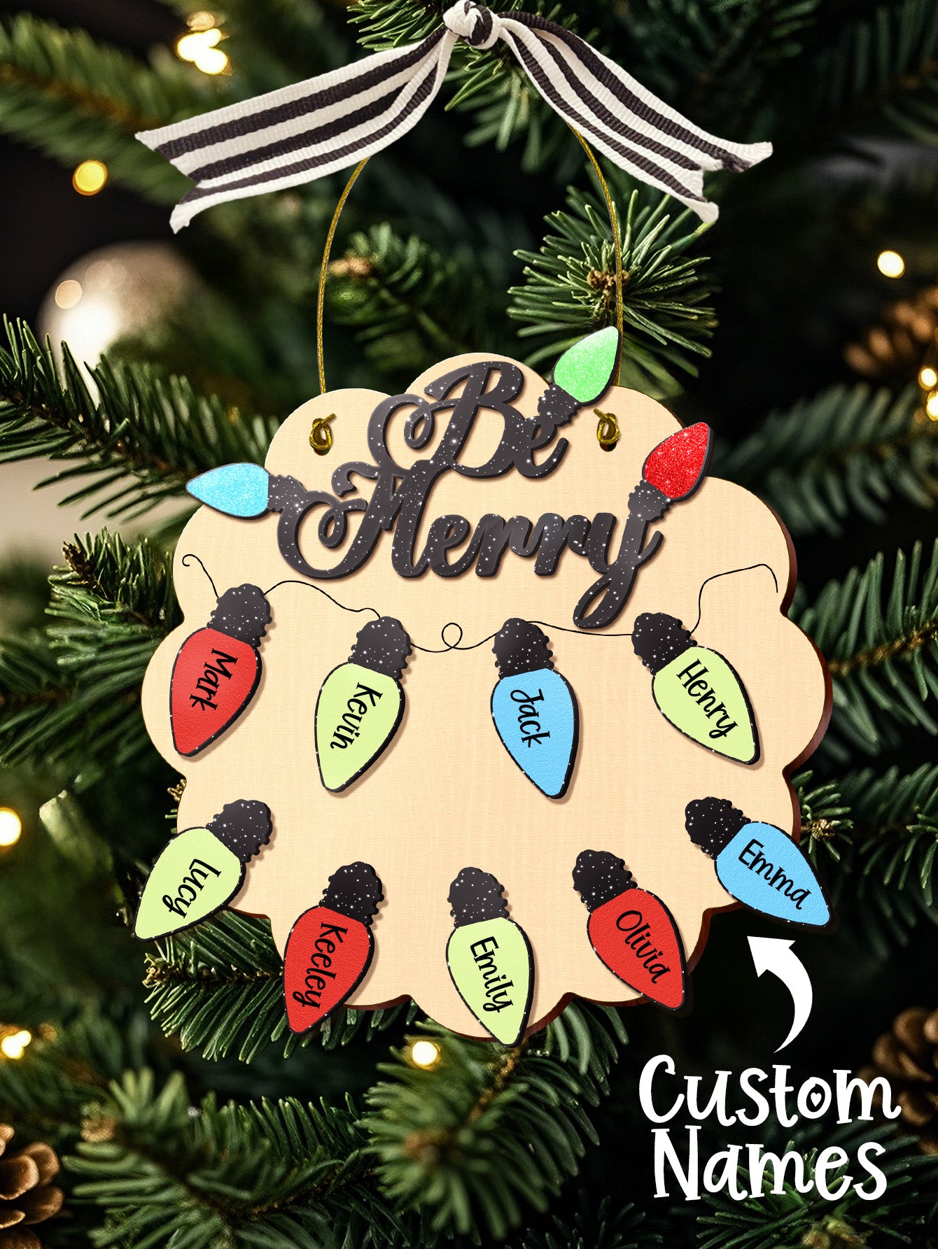 Personalized Family Christmas Ornament with Name Light Bulb Ornament Christmas Gift for Family