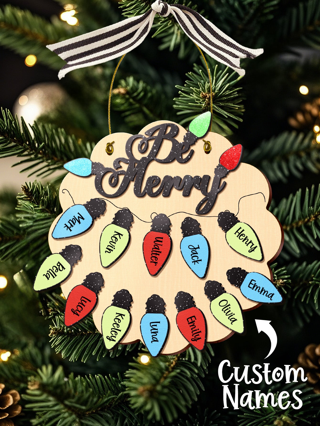 Personalized Family Christmas Ornament with Name Light Bulb Ornament Christmas Gift for Family