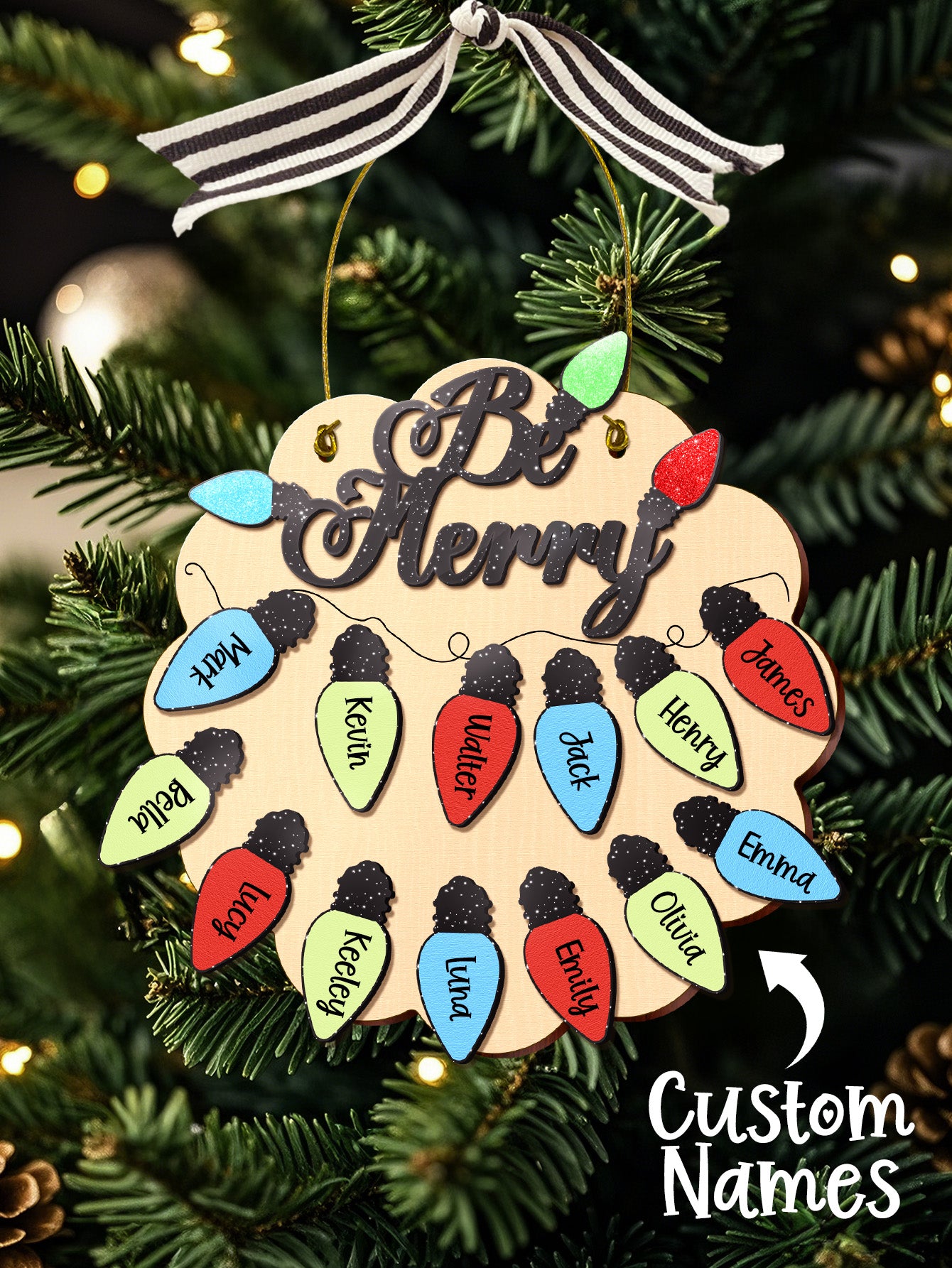 Personalized Family Christmas Ornament with Name Light Bulb Ornament Christmas Gift for Family