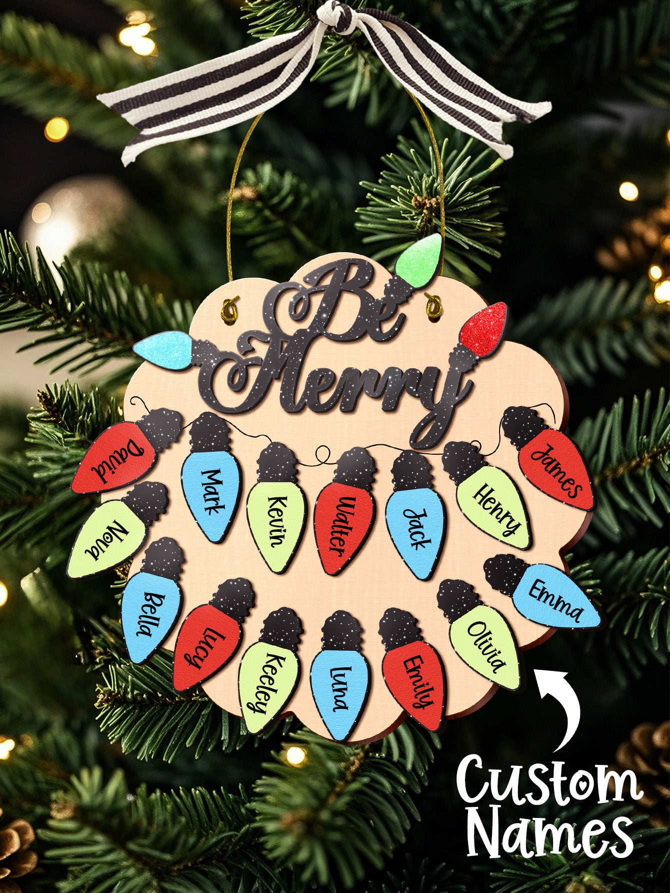 Personalized Family Christmas Ornament with Name Light Bulb Ornament Christmas Gift for Family