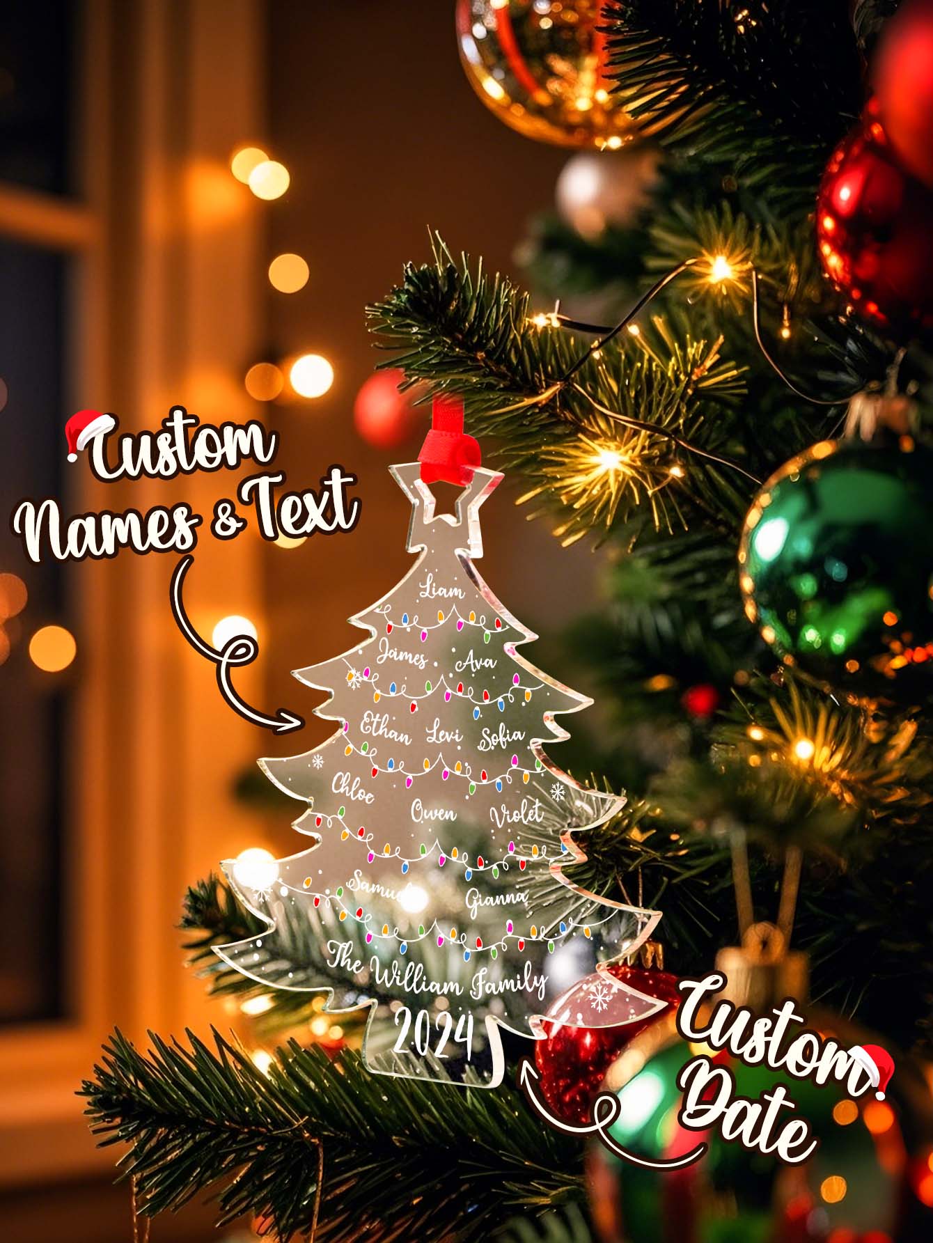 Personalized Christmas Tree Ornament with Family Names Acrylic Ornament for Christmas Gifts