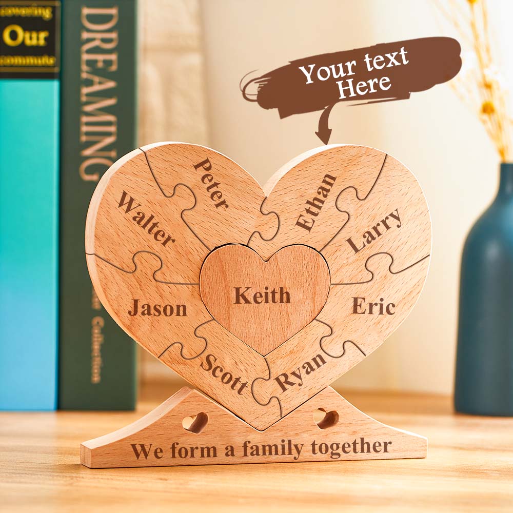 Custom Engraved Wooden Name Heart Puzzle Decor Family Name Heart Puzzle Home Decoration