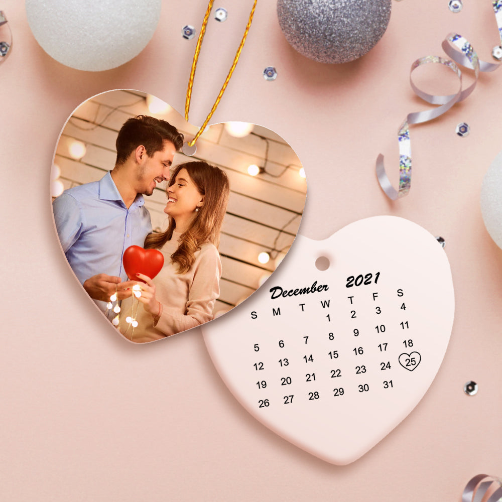 Custom Calendar Photo Heart Shaped Ceramics Ornament