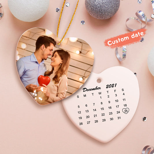 Custom Calendar Photo Heart Shaped Ceramics Ornament