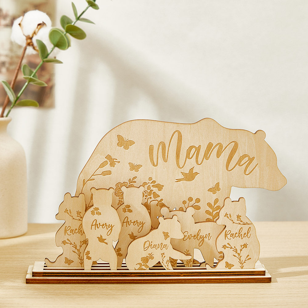 Personalized Mama Bear with Cubs Wood Desk Decor Gift for Mom