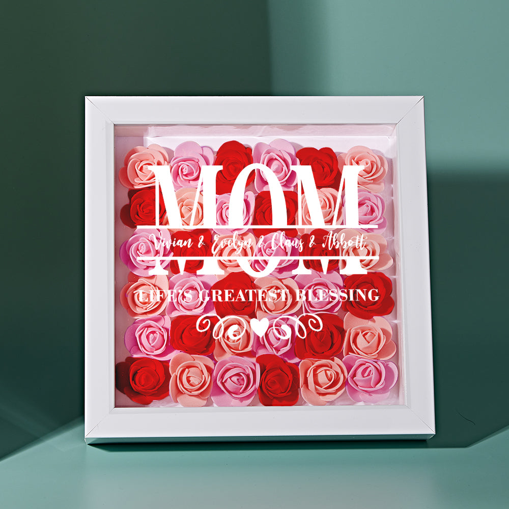 Custom Flower Shadow Box Personalized Name Flower Shadowbox Frame Mother's Day Gift