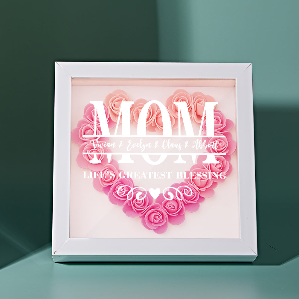 Custom Flower Shadow Box Personalized Name Flower Shadowbox Frame Mother's Day Gift