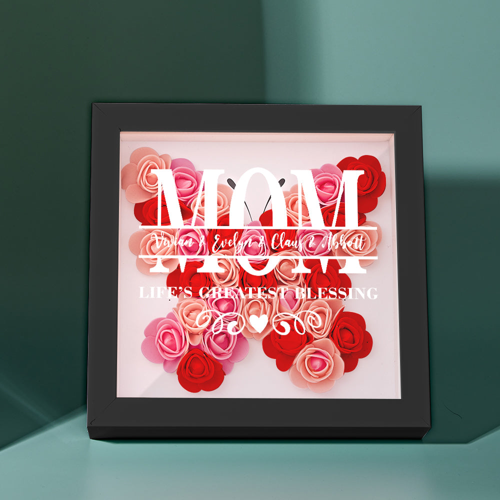 Custom Flower Shadow Box Personalized Name Flower Shadowbox Frame Mother's Day Gift