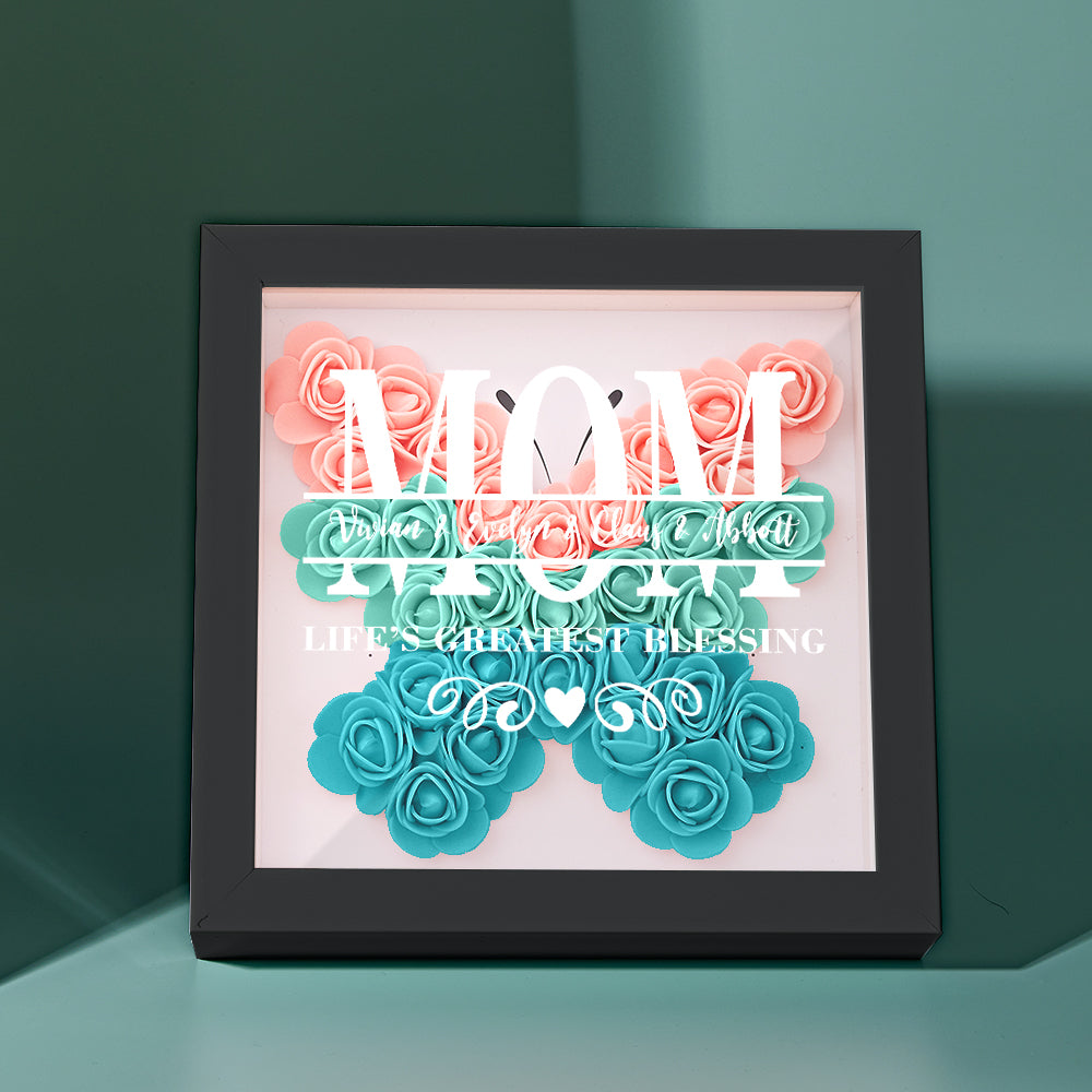 Custom Flower Shadow Box Personalized Name Flower Shadowbox Frame Mother's Day Gift