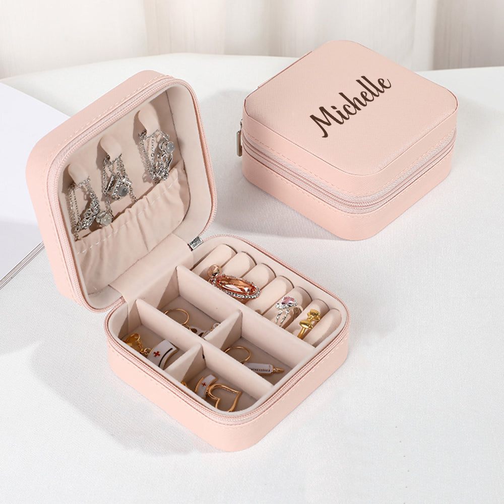 Personalized Name PU Leather Jewelry Box Jewelry Organizer Gifts for Her Wedding Gift