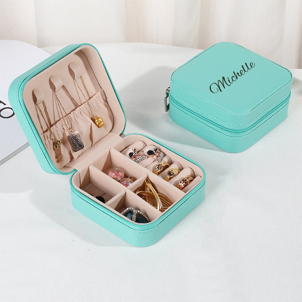 Personalized Name PU Leather Jewelry Box Jewelry Organizer Gifts for Her Wedding Gift