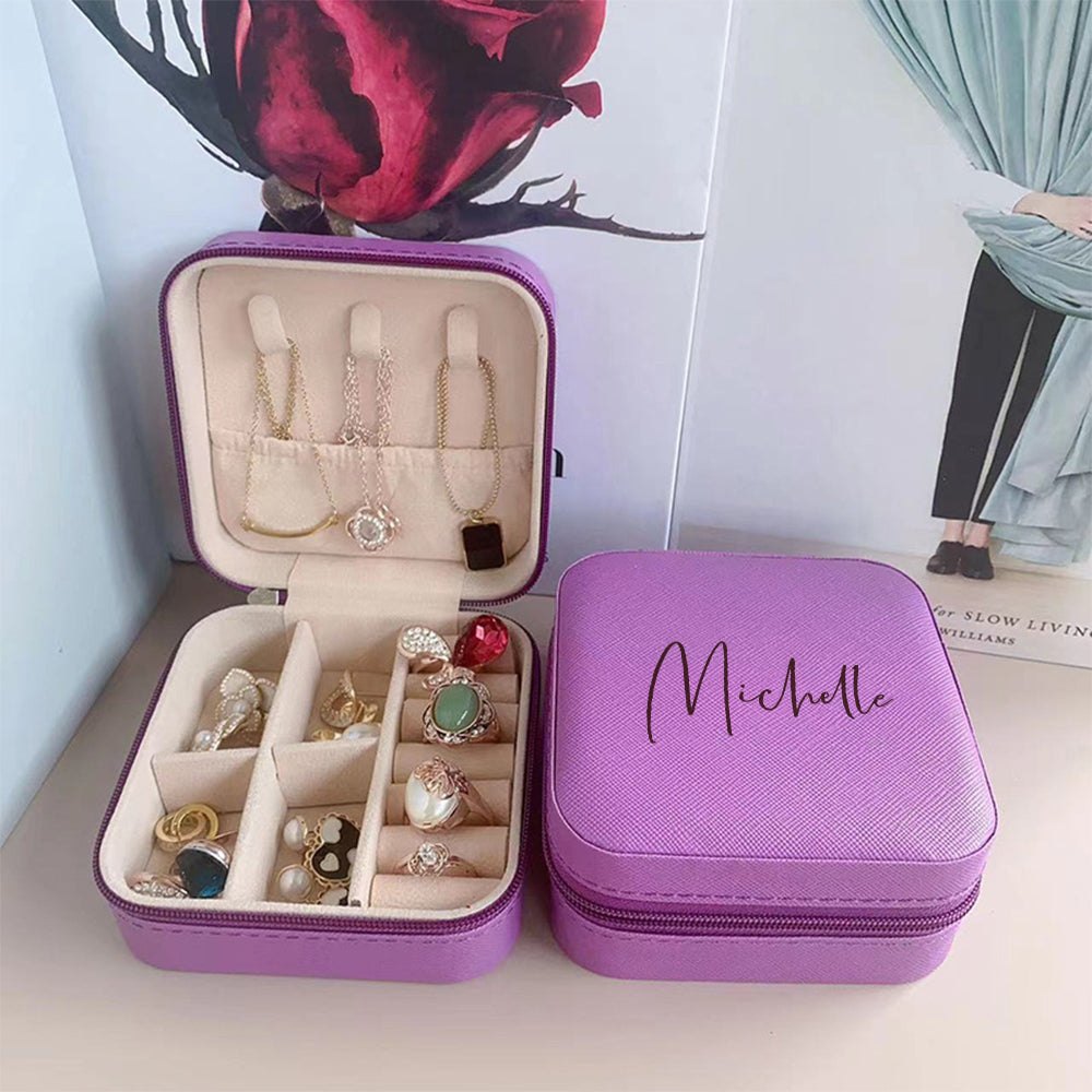 Personalized Name PU Leather Jewelry Box Jewelry Organizer Gifts for Her Wedding Gift