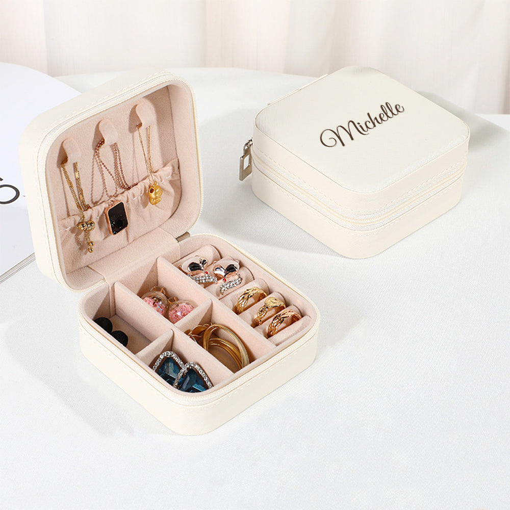 Personalized Name PU Leather Jewelry Box Jewelry Organizer Gifts for Her Wedding Gift