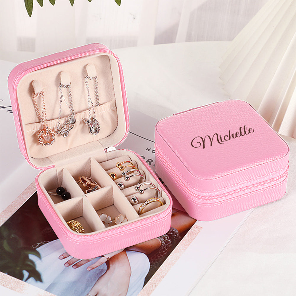 Personalized Name PU Leather Jewelry Box Jewelry Organizer Gifts for Her Wedding Gift